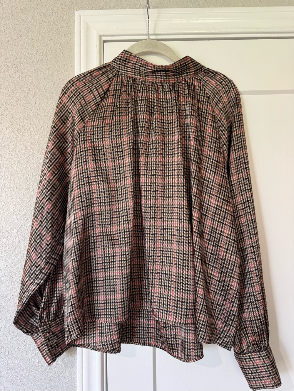 Zara Pink and Black Plaid Long Sleeve Blouse